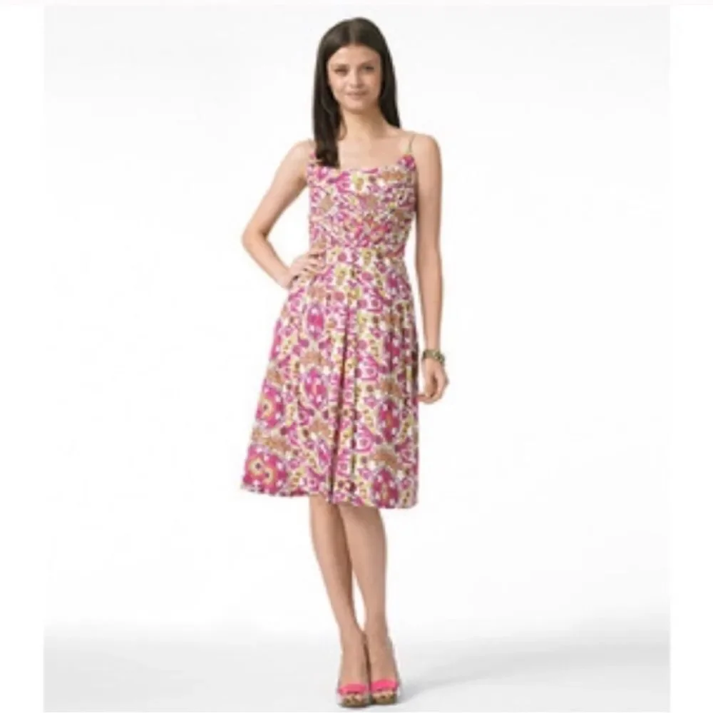 Tory Burch Sun Dress Pink Yellow Floral Alhambra Malta Sleeveless Size 6